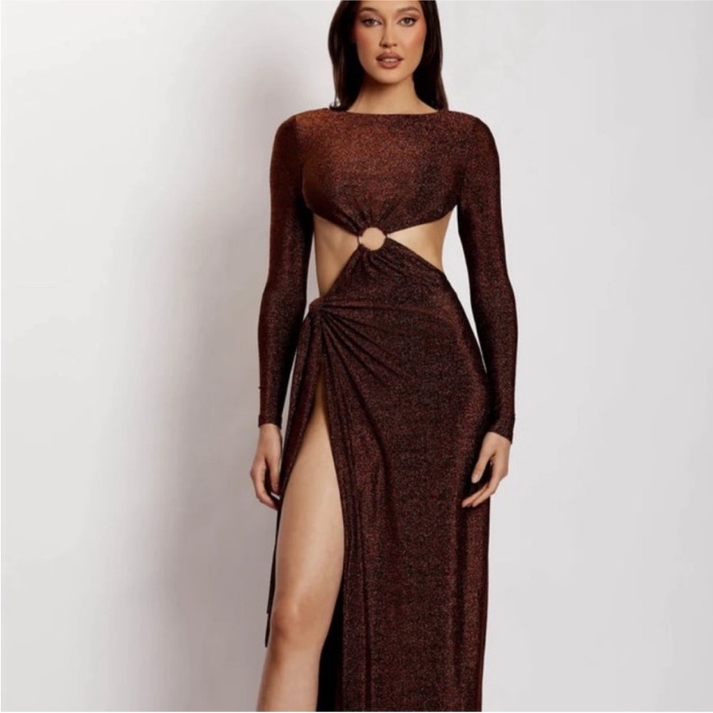 NEW Meshki Shimmer Maxi Dress-Brown